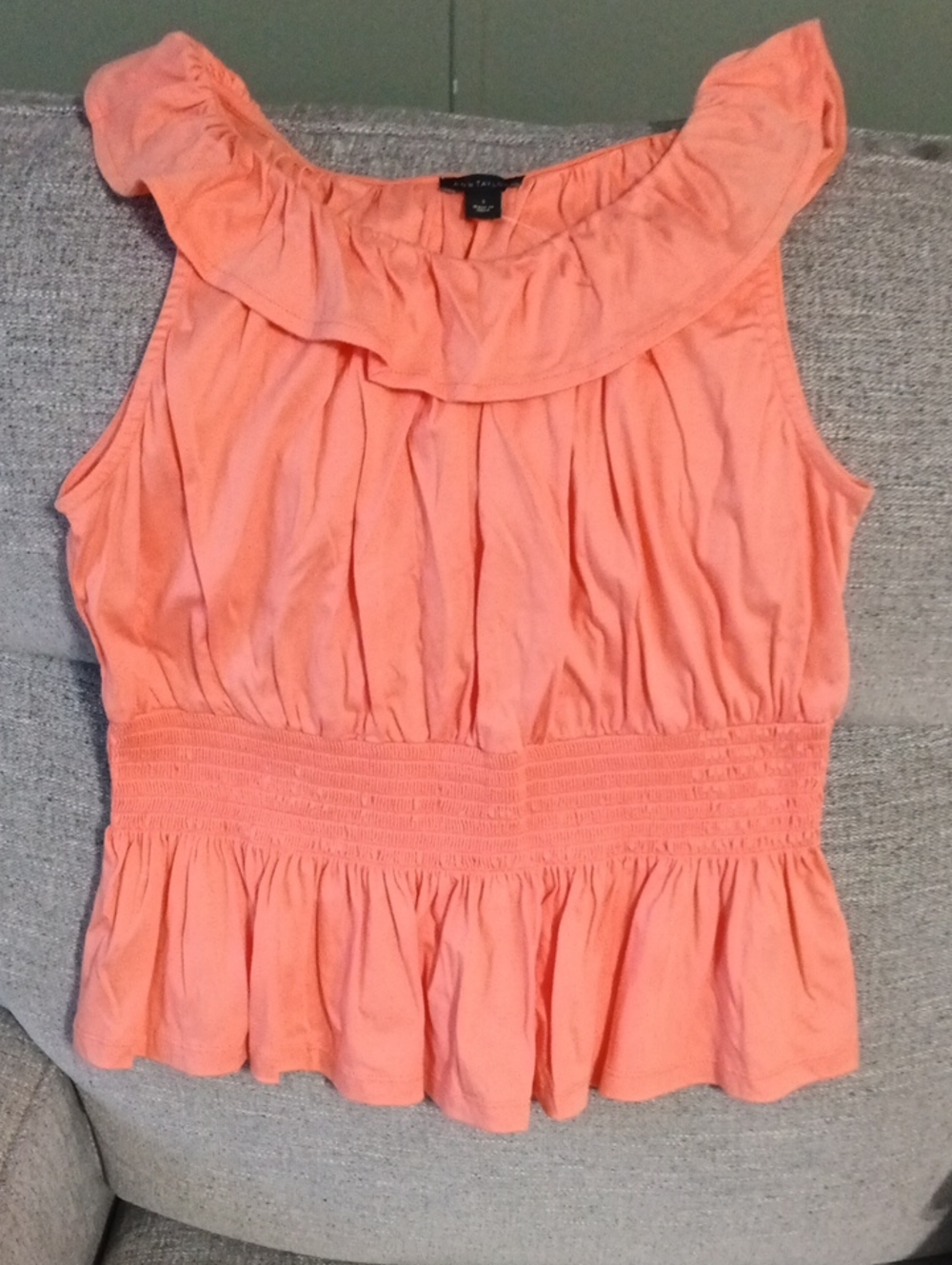 Ann Taylor Coral Ruffle Neck Sleeveless Blouse